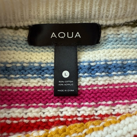 Aqua Balloon Sleeve Rainbow Striped Sweater Women’s Size Large Cotton Blend - Picture 7 of 10